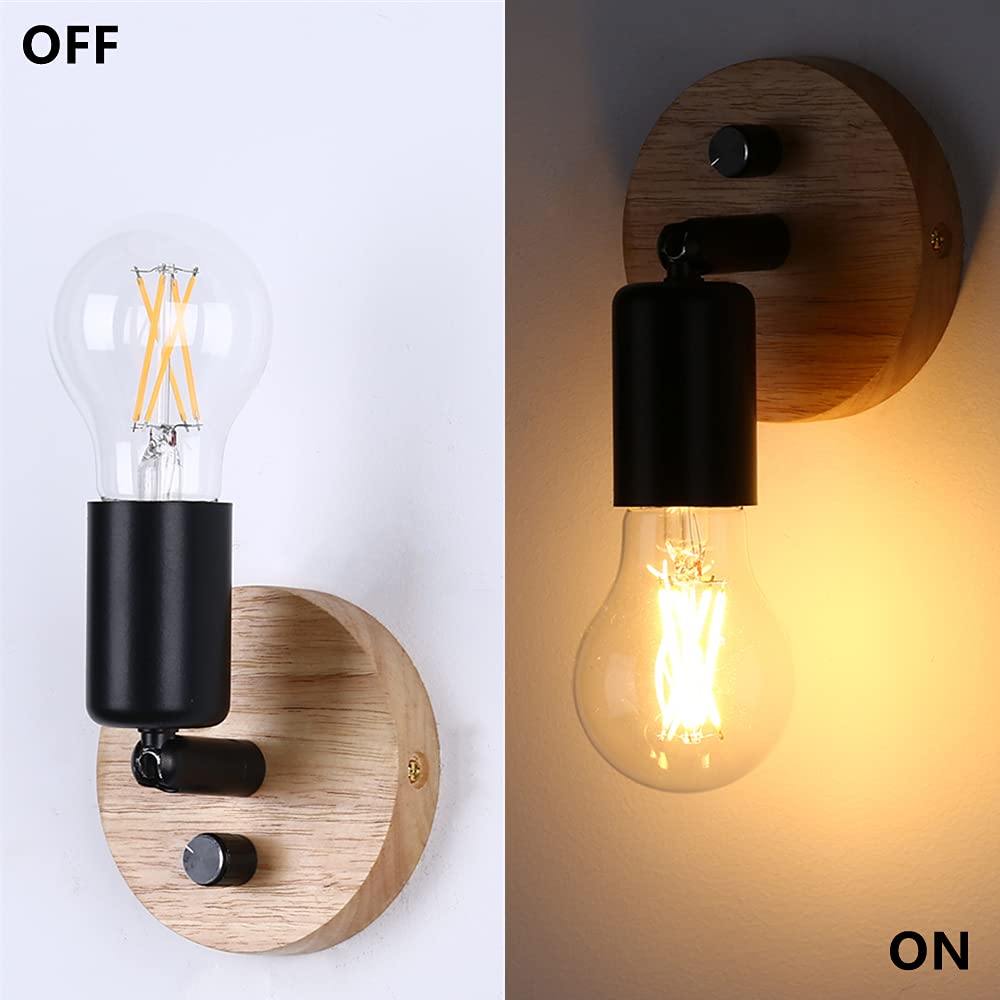 Lightess Retro Entryway Light, Dimmable Wall Light, 360° Adjustable Angle, Industrial and Nordic Style, Wall-Mounted Porch Lighting, Antique Style,