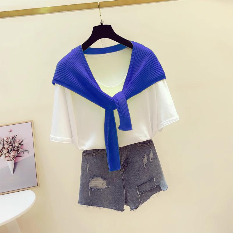 Stylish Women's Knit Shawl - 2026 Spring Celebrity Style Shoulder Wrap with Knotted Neckline Faux Collar Scarf