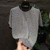 Shiny Silk Men O Neck Short Sleeve T Shirt Summer Fashion Hip Hop Punk All-match 2xl Oversize Streetwear Golden Silver Party Bar