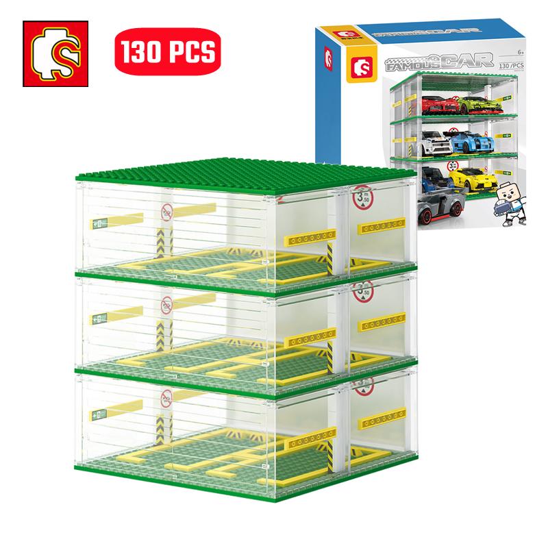 Non-Toxic Sembo Block City Sports Cars Garage Building Blocks Moc Supercar Racing Parking Lot Diy Vehicle Storage Box Bricks Kids Toys
