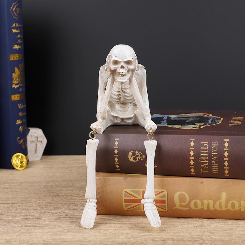 Resin Skeleton Decorations Realistic Skull Figurines for Halloween Party Home Table Decor Ornaments Haunted House Horror Props