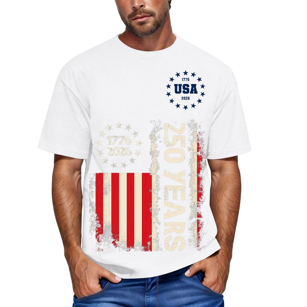 Herren lockeres und lässiges T-Shirt mit Flaggen-Buchstaben-Print, kurzärmeliges Oberteil