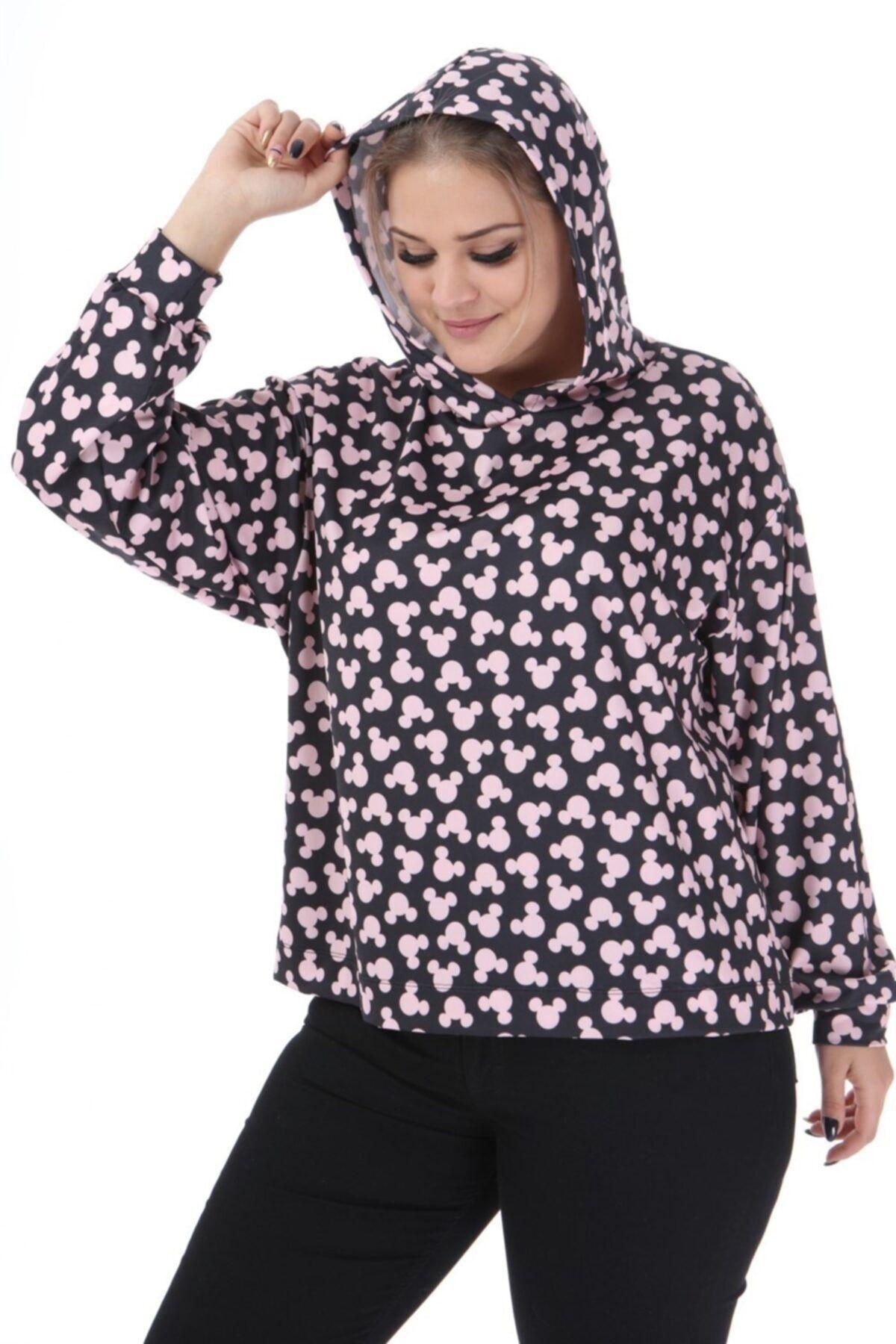 

Женский стильный свитшот большого размера с рисунком Микки, черный XL