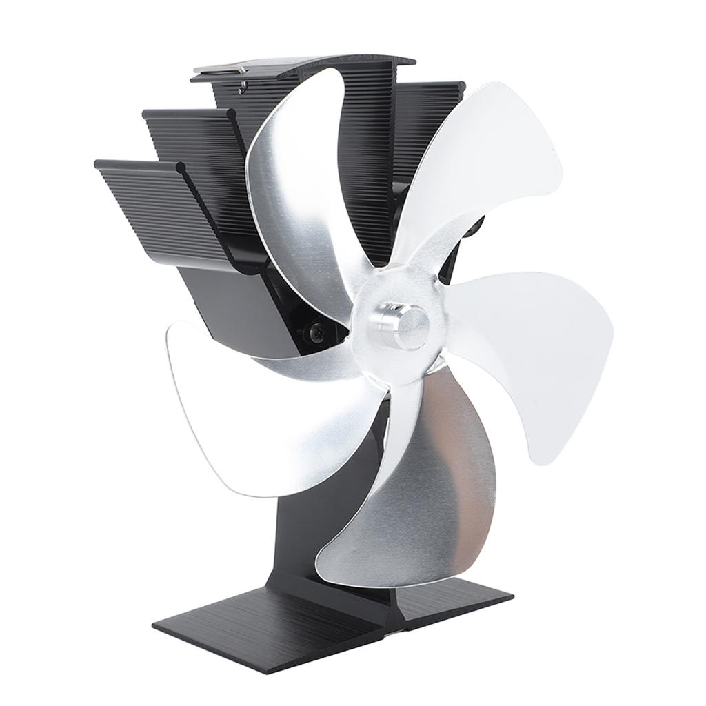 Heat Powered Stove Fan 5 Blade Aluminum Alloy Vertical Thermal Powered Fireplace Fan with