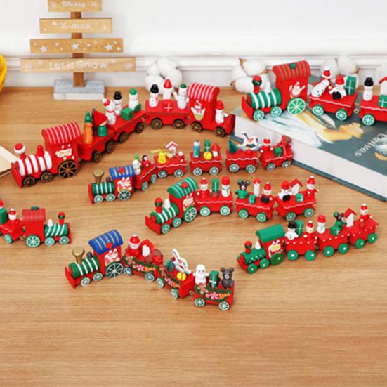 Yousheng Mini Christmas Train Wooden Train Ornament with Mini Snowmen Santa Xmas-themed Train Table Decoration Toy Train Gifts for Kids