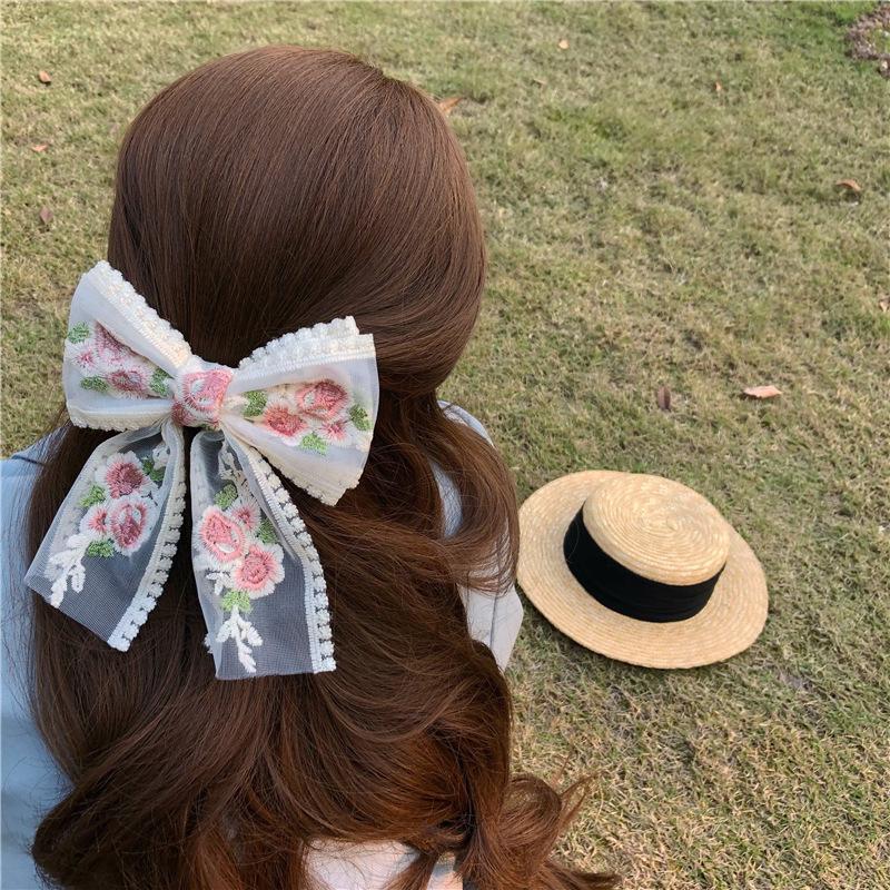 Bows Lace Big Bows Hairclip Women Elegant Spring Clip Spring Summer Hair Accessories Women Barrettes Embroidery Hair