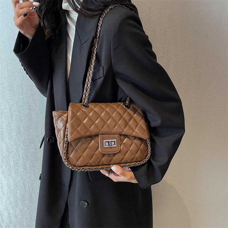 

Новый модный тренд сумка-цепочка с бриллиантовым замком на одно плечо через плечо женская сумка коричневый