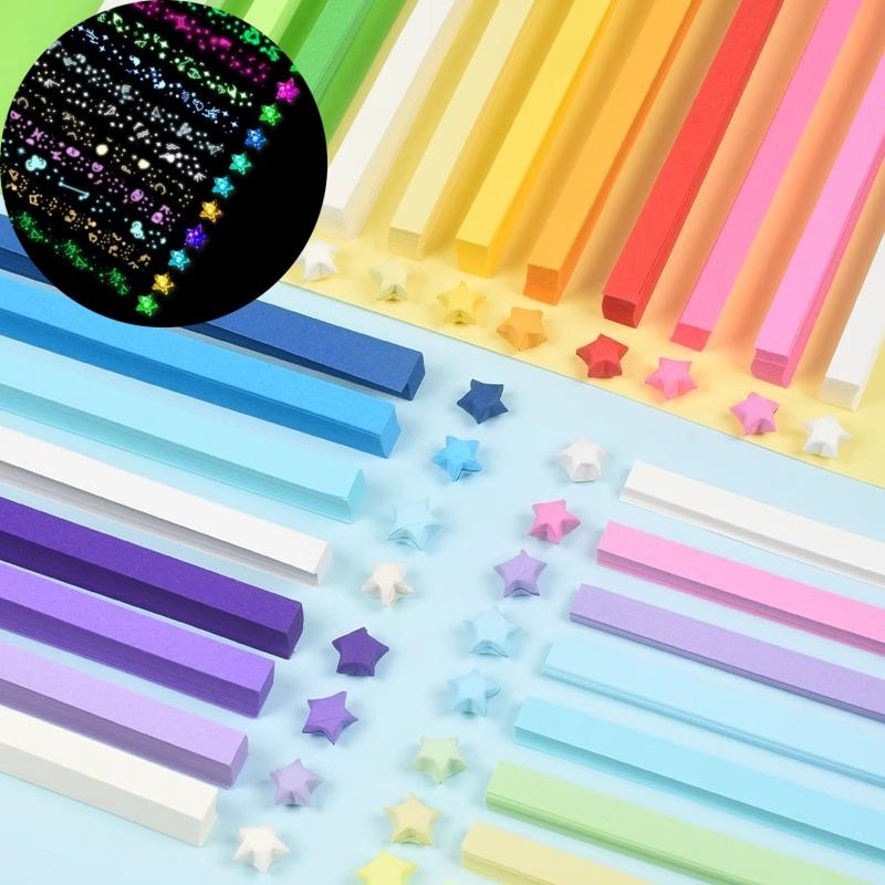 210/540Pcs Lucky Wish Star Decoration Origami Lucky Star Ribbons Colors Strips Paper Folding Kit Wishing Star For Kids