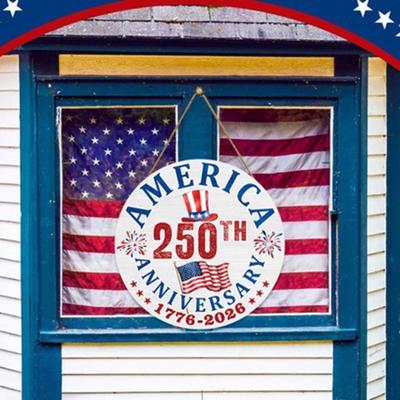 US 250th Anniversary Wooden Door Sign 1776-2026 250 Years of Freedom Patriotic Hanging Sign for 4th of July Independence Day Front Door Home Porch
