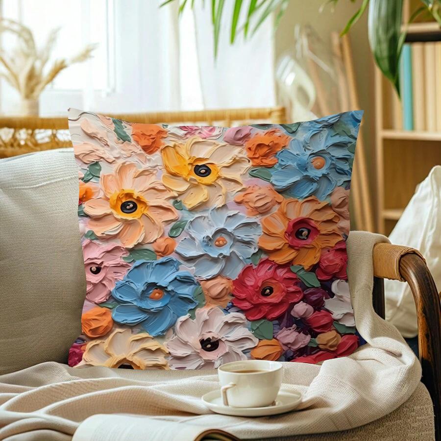 New Oil Painting Style Flower Pillowcase Home Furnishing SF Express Cushion Pillowcase Decoration