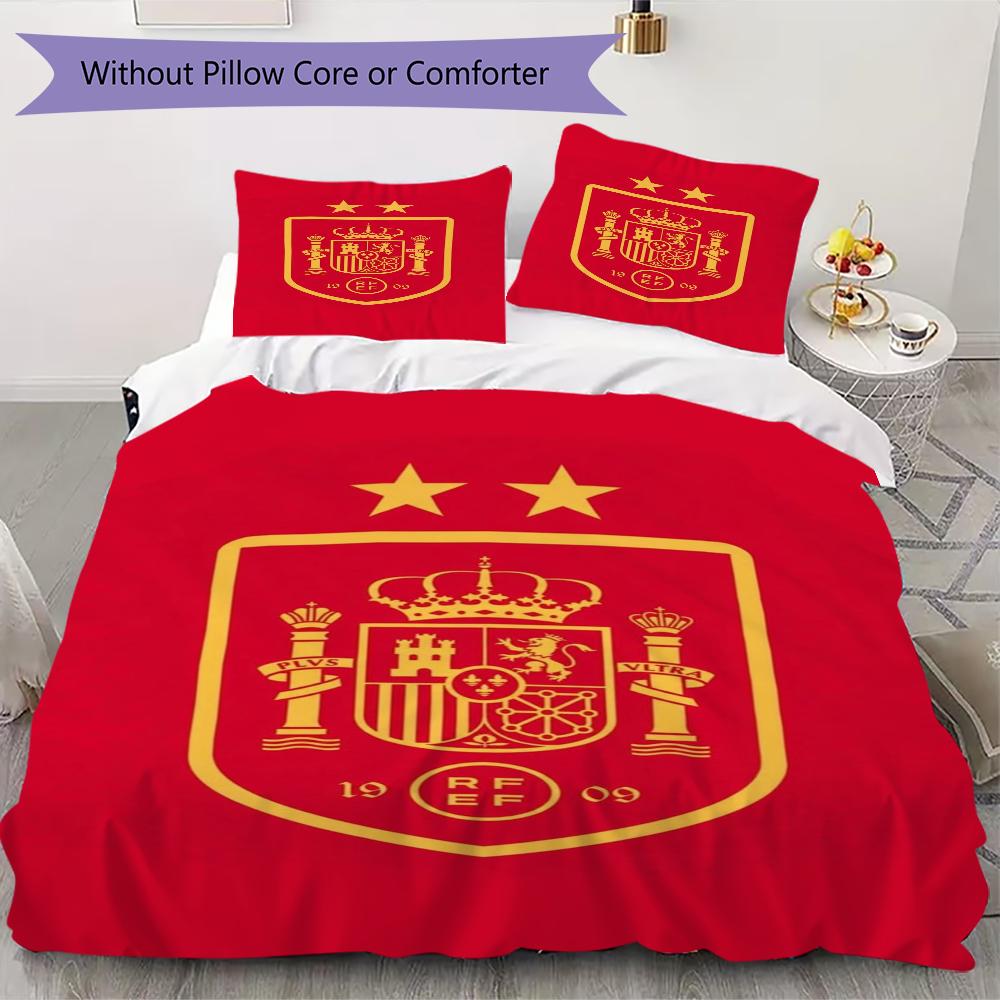 Biancheria da letto con motivo della nazionale di calcio spagnola, Set piumone Copripiumone Federa Regalo di Compleanno per la Casa(1 * copripiumino + 2 * federa, senza nucleo)_lx