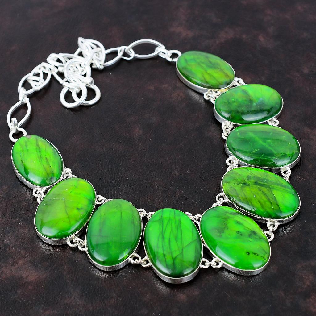 Green Fire Labradorite Necklace Handmade Necklace 925 Sterling Silver Necklace Adjustable Chain Necklace Gemstone Jewelry Gift For Mother