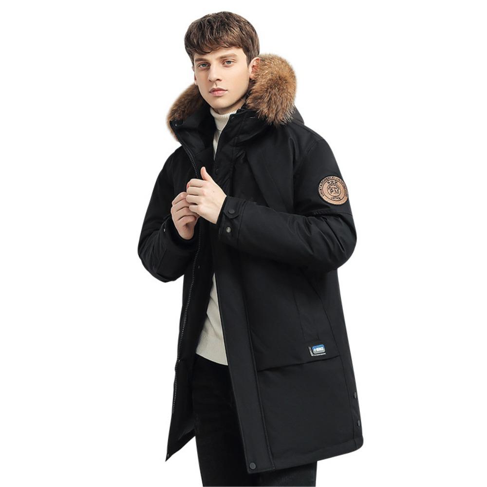 Large fur collar men's down jacket, winter medium and long version tooling large pocket casual loose thickened jacket