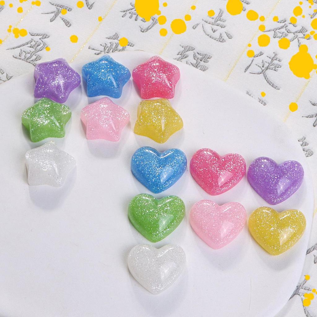 Sweet Starry Sky Glitter Heart Resin Star Stickers for DIY Phone Cases & Earrings