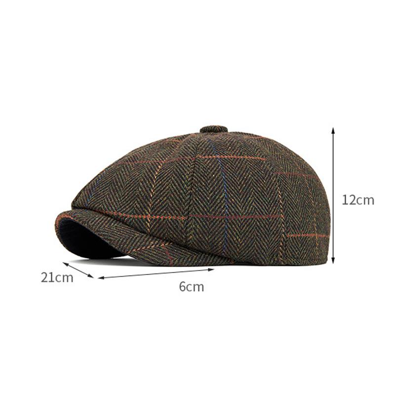 Vintage Octagonal Cap Autumn Winter Men's Warm Wool Beret Cap Painter's Cap Newsboy Cap