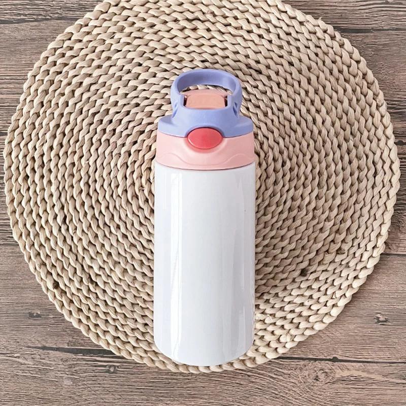 12oz Sublimation Straight Sippy Cup Flip Top Kids Bottle Stainless Steel Double Wall Water Tumbler With Straw Sippy Bottle