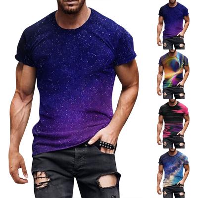 Camiseta de manga curta estampada estilo europeu e americano com decote redondo casual estilo colorido