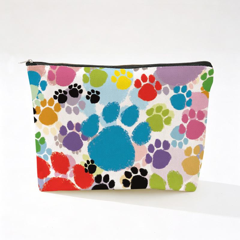 Cute Dog Print Linen Makeup Bag - Wear-Resistant & Portable Storage with Zipper
