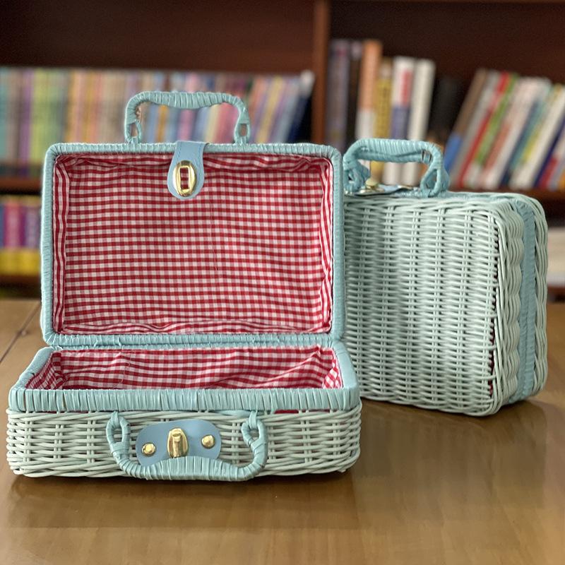 Vintage PP Woven Storage Box with Lid, Portable Travel Case, Perfect for Wedding Gifts and Holiday Packaging 26X18X11CM