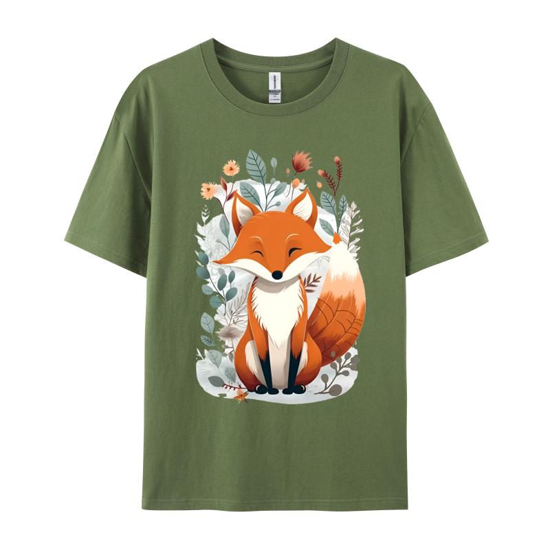 Fox Worship Cute Fox Leaves T Shirts April Fool Day Tops Shirts Short Sleeve For Unisex High Quality Premium Cotton Tshirts
