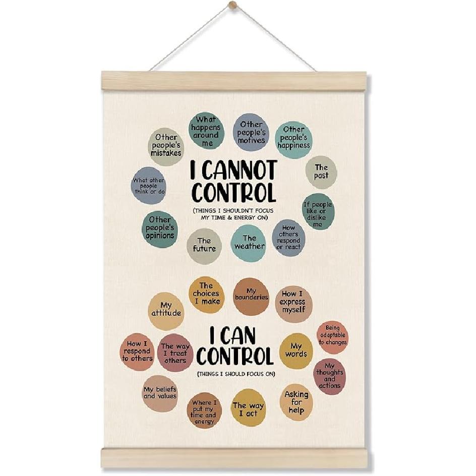 Mental Health Posters Hanger Frame, Circle Of Control Poster 16x12 Inch, pirational Wall Art for Homeschool Counseling Office Classroom, Therapy