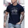 Summer men's 100% pure cotton casual loose oversized classic motorcycle creative printed round neck short sleeved T-shirt top