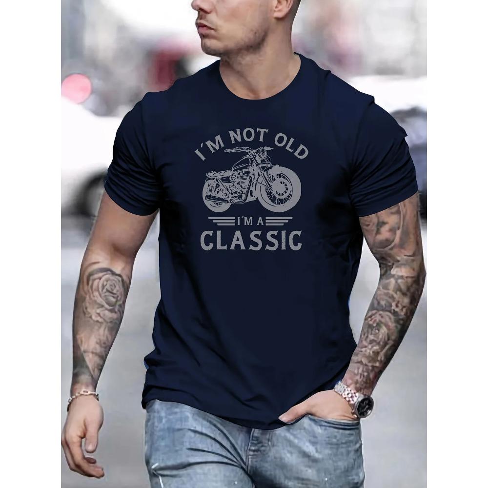 Summer men's 100% pure cotton casual loose oversized classic motorcycle creative printed round neck short sleeved T-shirt top