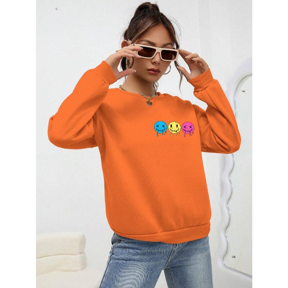 Zabawna bluza damska z nadrukiem uśmiechniętej twarzy jesienna S-4XL dres proste wygodne topy codzienne ciepłe ubrania kobiety