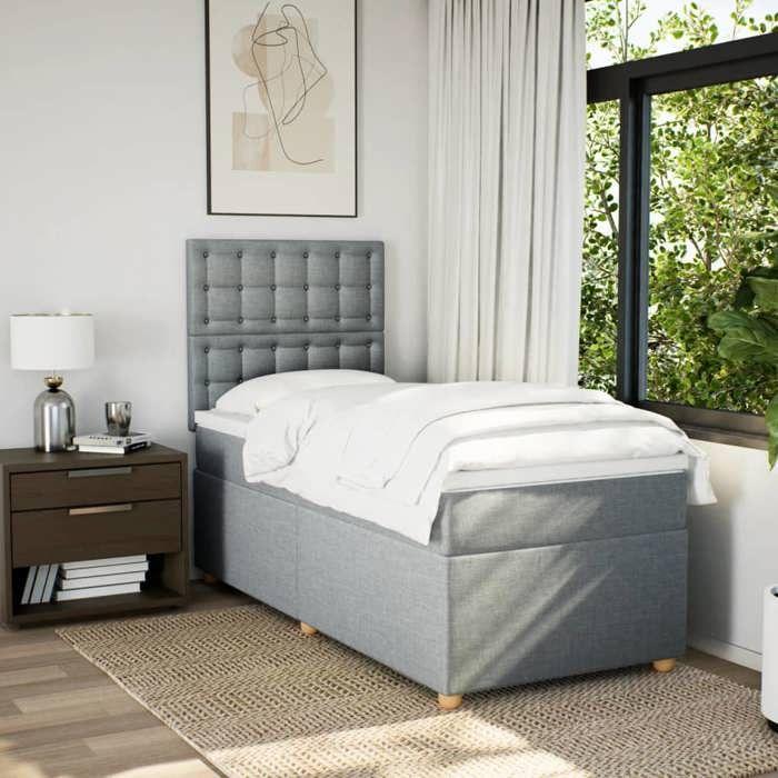 Maison Exclusive - Sommier à lattes de lit avec matelas Gris clair 90x200 cm Tissu
