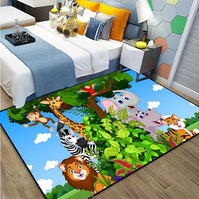 

Джунглі Мультфільм Тварина Килим Жираф Лев Килим Прикраса для вітальні Великий килим Спальня Дитина повзає Килимок Килимок для ванної кімнати 80x120cm