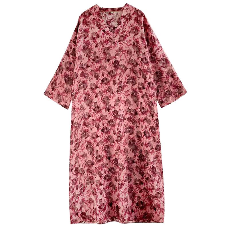 Vacation Style V-neck Long Skirt Cotton Linen Dress