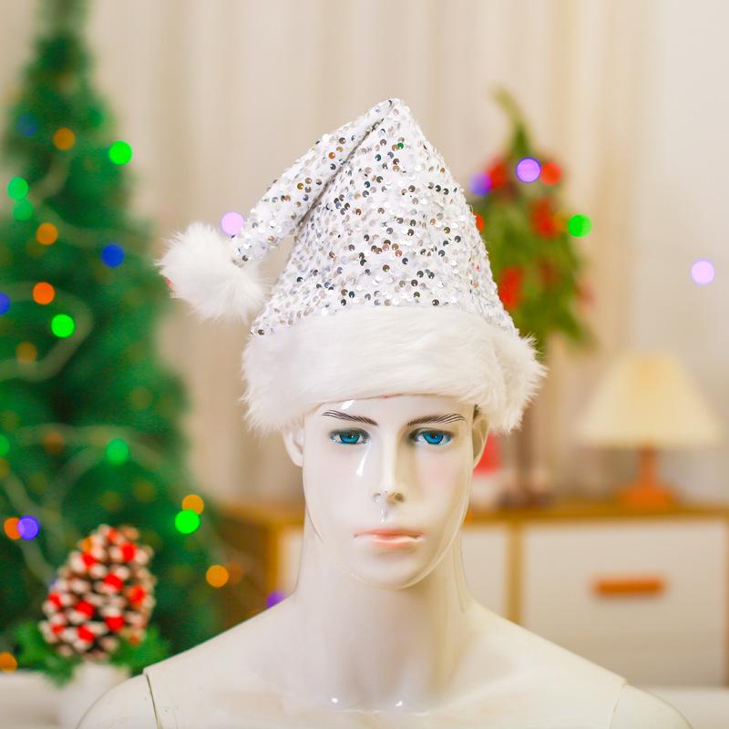 Luxury Sequined Christmas Hat with Plush Trim for Holiday Parties