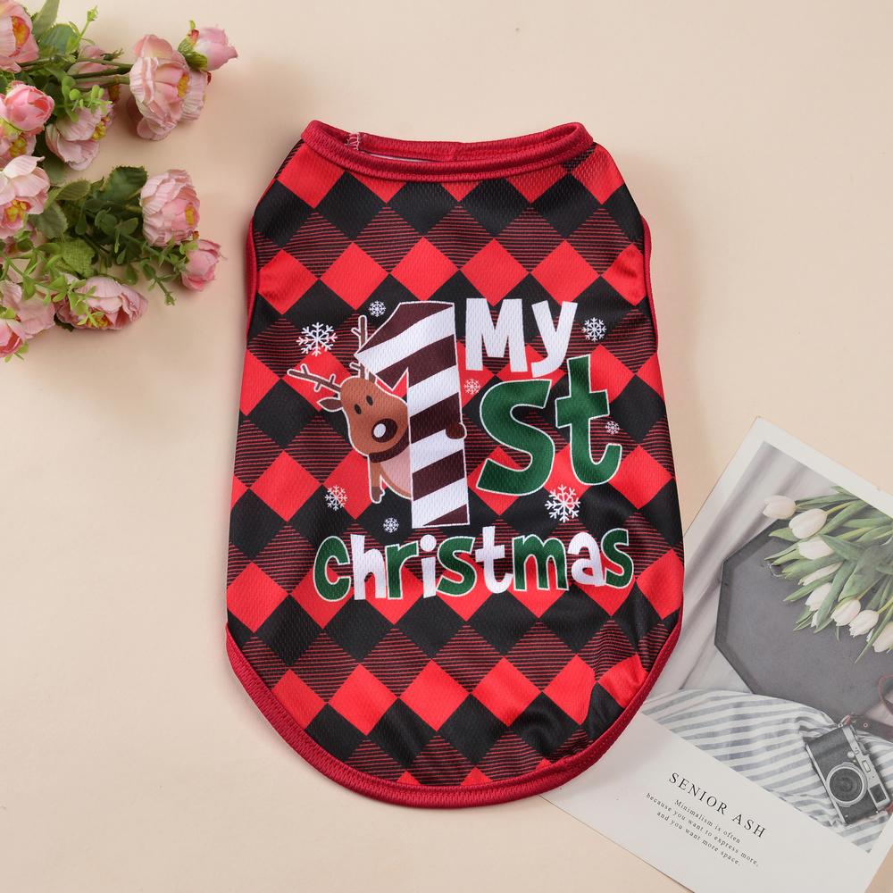 

Рождественский костюм для кошки для маленьких собак, новогодняя одежда, футболка для щенка, жилет для котенка, одежда с принтом Санта-Клауса, йоркширские наряды XS