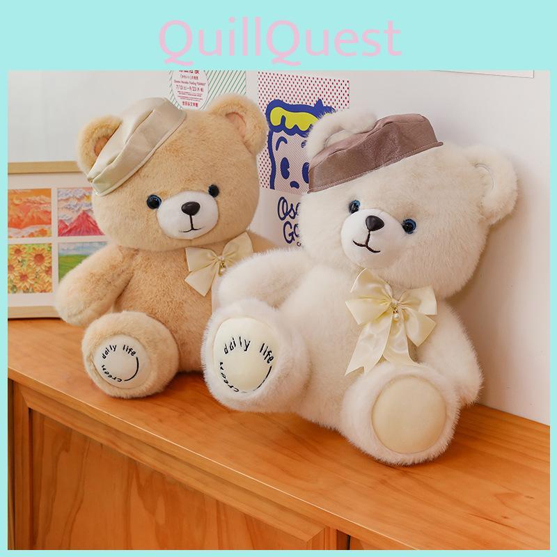 Navy Beret Wearing Teddy Bear Plush Doll Cute Bow Tied Perfect Huggable Gift