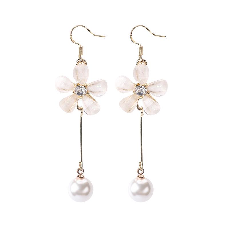 

925 Sterling Silver Daisy Tassel Pearl Earrings - Internet Celebrity Style Five-Petal Studs
