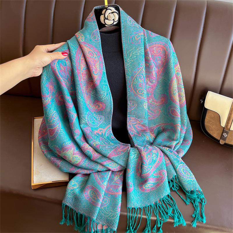 Bohemian Autumn Paisley Cashmere Shawl for Women Jacquard Pashmina Warm Winter Scarves Print Design Lady Foulard Stoles Scarf