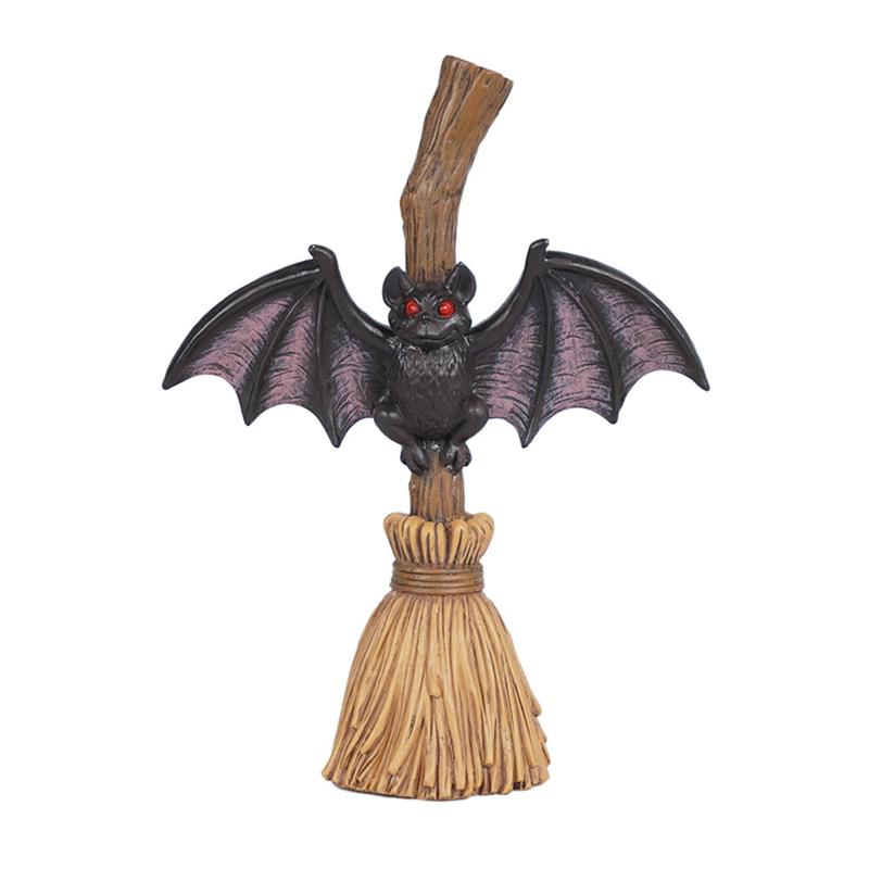 

Halloween Broom & Bat Resin Figurine Witch Themed Hanging Ornaments Spooky Scene Prop for Party & Home Decoration