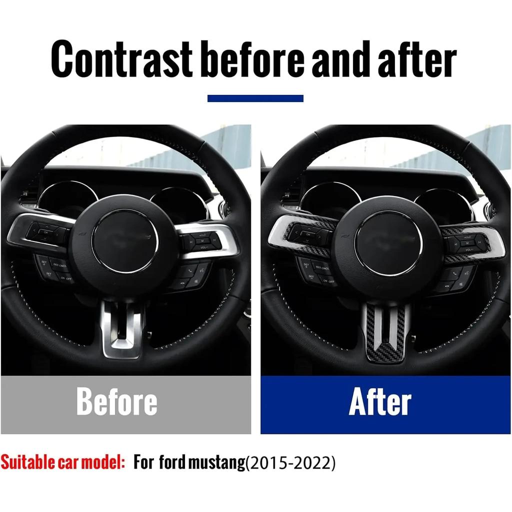 Carbon Fiber Steering Wheel Button Sticker Interior Panel Cover Trim for Ford Mustang 15-22 Anti Scratch Decorative Accessories