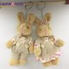 2pcs/lot 11cm Couple Bear Rabbit Plush Toys Stuffed Dolls Floral Cloth Teddy Bear Rabbit Keychain Pendants Gift for Lovers Girls
