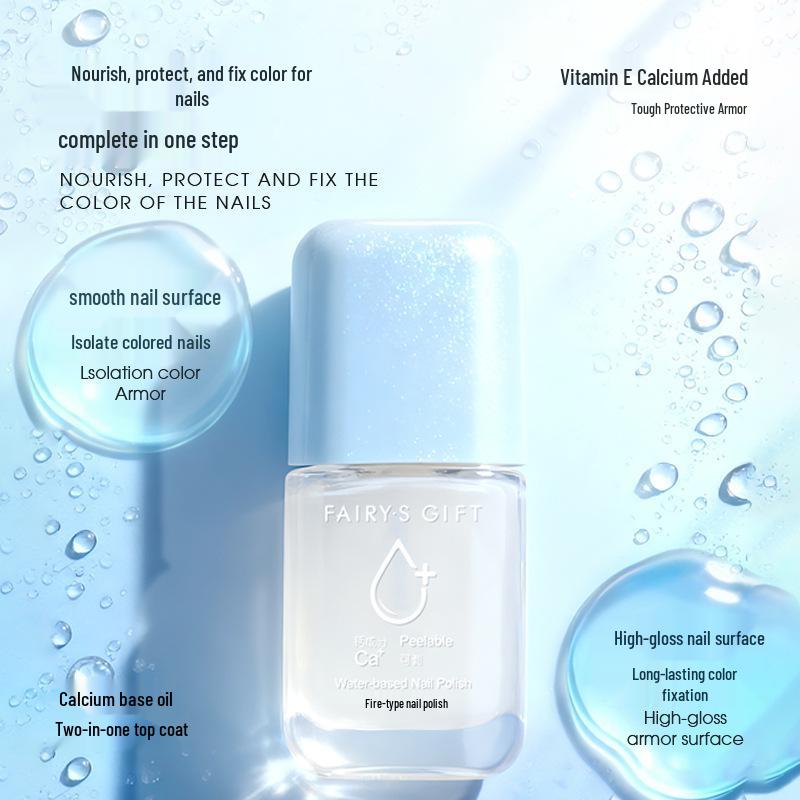 Odorless Water-Based Peelable Nail Polish with Calcium & Vitamin E, High Gloss, Base/Top Coat, and Nail Care Oil