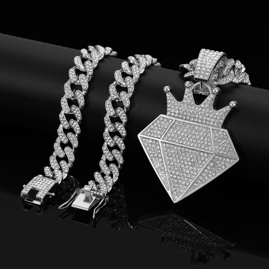 Nieuwe Legering Diamant Kroon Diamant Cubaanse Ketting Hanger Europese en Amerikaanse Hip Hop Mode Mannen Sieraden