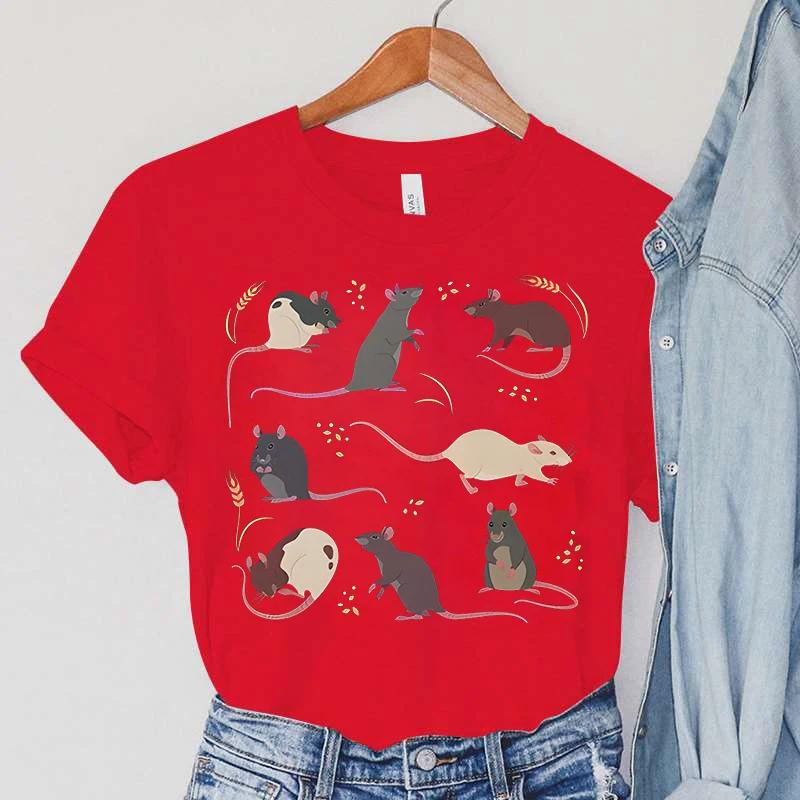Summer Round Neck 3D Rat Pattern Print Top Fashionable Casual Short Sleeved Women's T-shirts