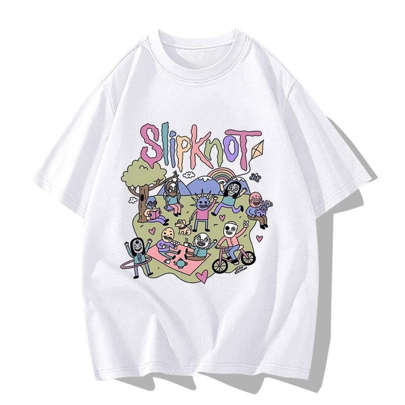 2026 Nuova T-shirt Americana Street Heavy Metal Slipknot Stampa Grafica Stampa Pattern Periferico della Band T-shirt Estiva a Maniche Corte
