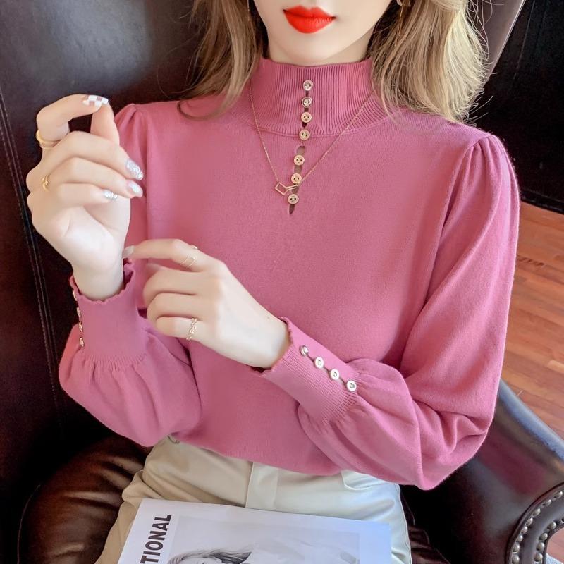 

Stylish and Simple Knitted Bottoming Shirt for Women s Autumn and Winter New Versatile Niche Semi-turtleneck Long Sleeves XL