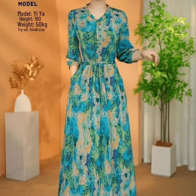 

Элегантное платье для мам на весну и осень: Стройнящая, Рукава средней длины, Длинная юбка на шнуровке, Молодежная и подчеркивающая фигуру. 5XL (75-82.5kg)