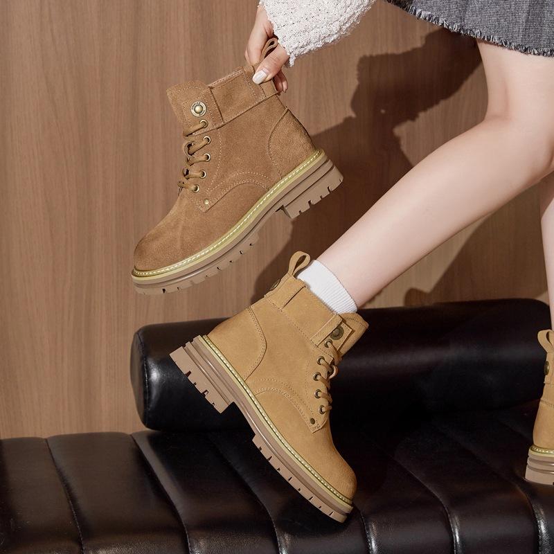 Martin boots women's new leather breathable tooling short boots small size heightening big yellow boots desert boots