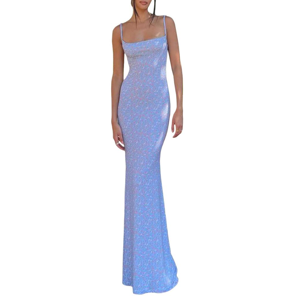 A European and American fashion women's clothing summer new sexy slim-fit suspender printed halter dress women's spot