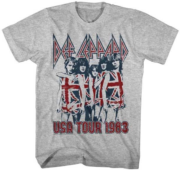 Def Leppard Union Jack Group Photo USA Tour 1983 Men s T Shirt Rock Band Merch 4XL