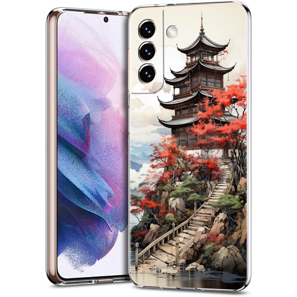 Phone Case For Samsung Galaxy S24 Ultra S23 FE S22 S20 S21 5G S10 S9 Plus S10E S8 Clear Ink and wash landscape painting Cover