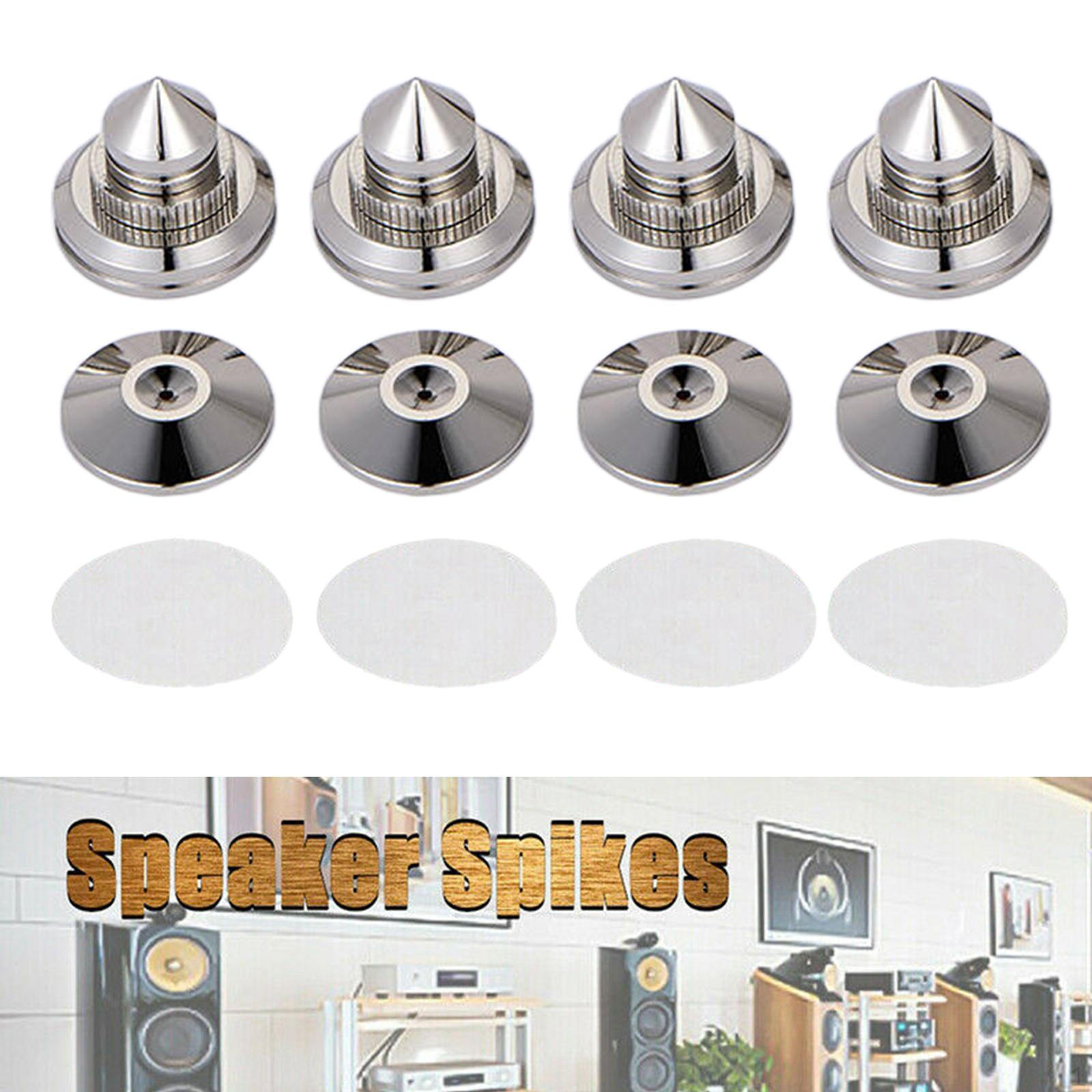 

Speaker Spikes, Stands, Audio Subwoofer Turntable Isolation Feet Cone Isolator Base Pads, Alloy Silver